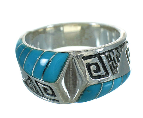 Turquoise Inlay Sterling Silver Water Wave Ring Size 5-1/4 FX91780